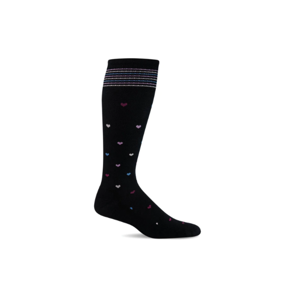 With a wide calf fit, these Full Heart socks from Sockwell keep your feet looking and feeling their best. With moderate compression, seamless toe closure and arch support, your feet will be all smiles! 