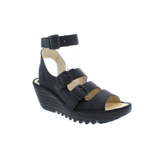 Fly London YORN338FLY gladiator wedge sandal features buckles galore! This sandal is the perfect blend of edgy, comfort and cool with a customized fit. 