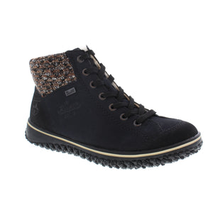 This  lace-up boot is designed with soft imitation leather and enhanced with a padded felt collar. The fluffy warm lining made of textile fleece, RiekerTex membrane and rubberized outsole ensure your feet stay dry for all of your Winter walks. 