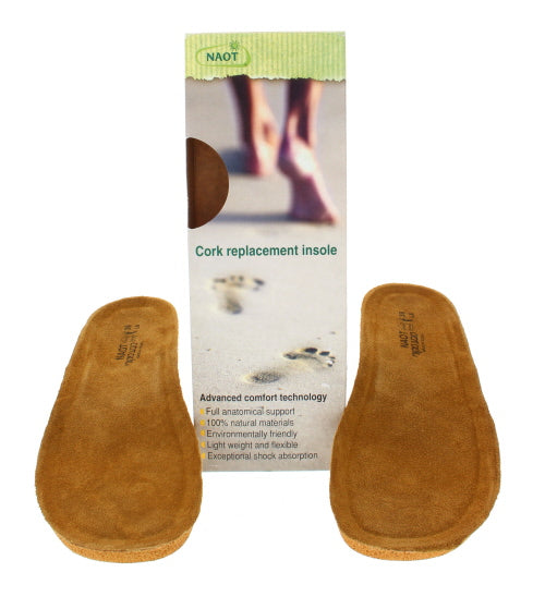 Take your favorite Naot feel with you into any shoe! The 100% natural cork and latex footbed provides excellent arch support, while a deep heel indentation helps the body's balance and maintains the natural shape of the heel pad!
