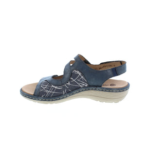 This gorgeous open-toe sandal features three adjustable velcro straps for a customizable fit, with a beautiful print design and a jewelled brooch design, a slight wedge heel, and a shock-absorbent footbed to keep your feet comfortable and supported. 