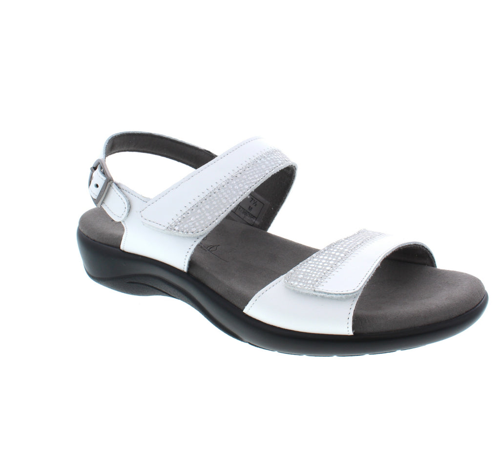 Sleek comfort with adjustability makes the NUDU sandal a perfect fit! A soft, leather lining surrounds your foot in comfort, while a contoured insole gives support all day!